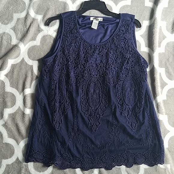 Ultra Pink Tops - Navy Lace Top